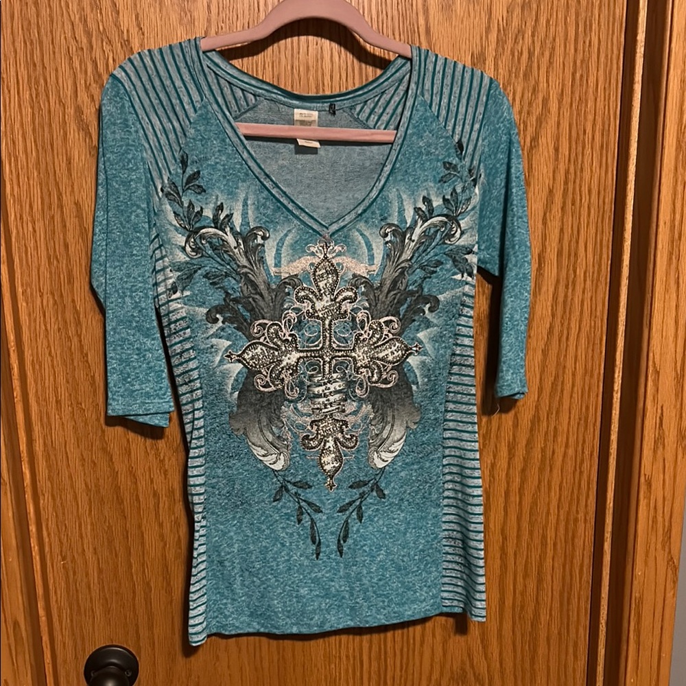 Teal Graphic Women's Top